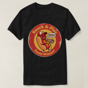 Retro-Cartoon-Hotdog mit Controller T-Shirt