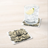 Retro cartoon-inspired pumpkin Halloween coaster Rechteckiger Pappuntersetzer (Vor Ort)