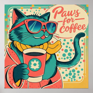 Retro-Cartoon-Katze mit übergroßer Sonnenbrille Poster