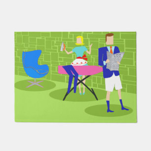 Retro Cartoon-Paar-zu Hause Tür-Matte Fußmatte