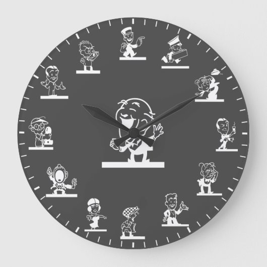 Retro Cartoon People Themed White Large Clock Große Wanduhr (Vorderseite)