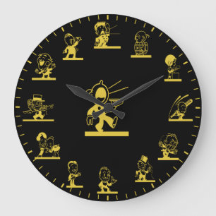 Retro-Cartoon-Personen-Themen-Gold-Großuhr Große Wanduhr
