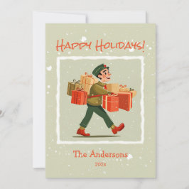 Retro Cartoon Postman Flat Holiday Card Feiertagskarte