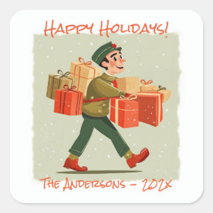 Retro Cartoon Postman Holiday Sticker