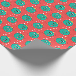 Retro Cartoon Roter Weihnachtsball Lächeln Geschenkpapier