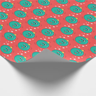 Retro Cartoon Roter Weihnachtsball Lächeln Geschenkpapier