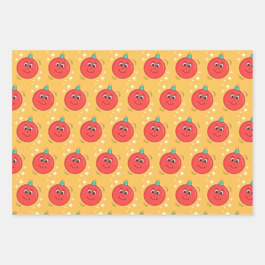 Retro Cartoon Smiley-Charaktere xmas Design Geschenkpapier Set (Vorderseite 2)