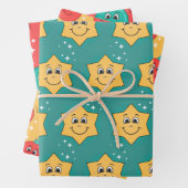 Retro Cartoon Smiley-Charaktere xmas Design Geschenkpapier Set (Beispiel)