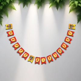 Retro Cartoon Superhero Comic Boy's Geburtstagspar Wimpelkette