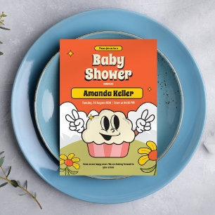 Retro-Cartoon-Torte-Baby-Shower-Einladung Einladung