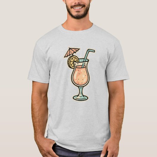 Retro Cartoon Tropical Drinks Art T-Shirt (Vorderseite)