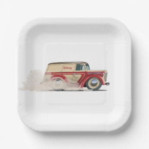 Retro-Cartoons-Lieferwagen Pappteller