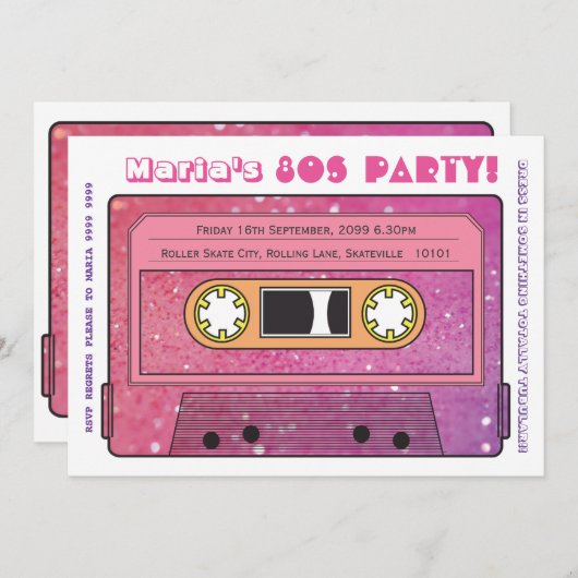 Retro Casette Tape 80er Party Einladung (Vorne/Hinten)