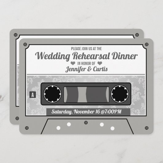 Retro Cassette Band Hochzeit Probe Abendessen Einladung (Vorne/Hinten)