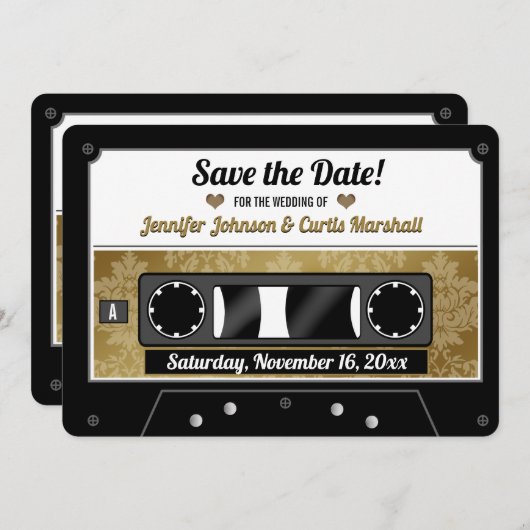 Retro Cassette Band Hochzeit speichern Sie das Dat Einladung (Vorne/Hinten)