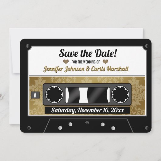 Retro Cassette Band Hochzeit speichern Sie das Dat Einladung (Vorderseite)
