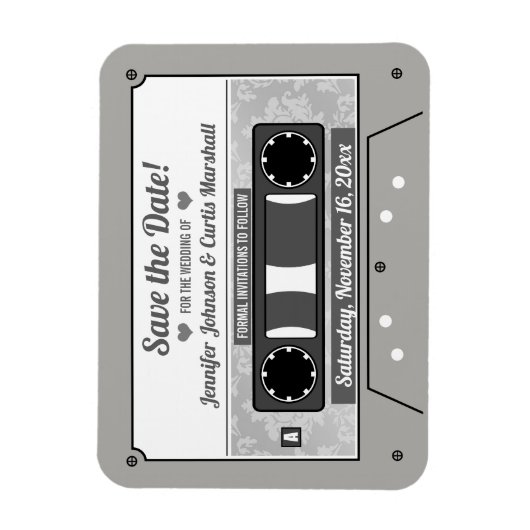 Retro Cassette Band Hochzeit speichern Sie das Dat Magnet (Vertikal)