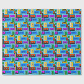 Retro Cassette: Blue Background Collection Geschenkpapier (Flach)