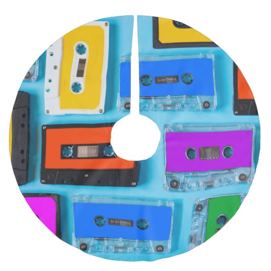 Retro Cassette: Blue Background Collection Polyester Weihnachtsbaumdecke (Vorderseite)