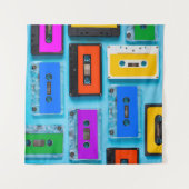 Retro Cassette: Blue Background Collection Wandteppich (Vorderseite (Horizontal))