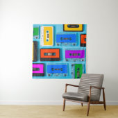 Retro Cassette: Blue Background Collection Wandteppich (Beispiel)