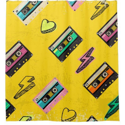 Retro Cassette: Design des Party der 80er Liebe Duschvorhang (Vorderseite)