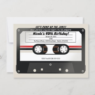Retro Cassette Tape Beige Gray 90er Geburtstagspar Einladung