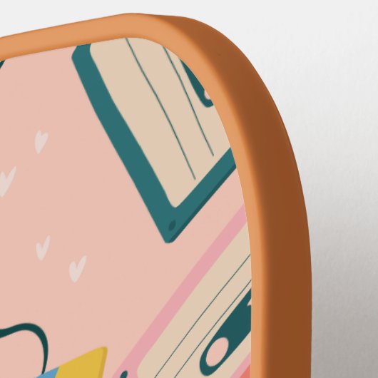 Retro Cassette Tape Muster rosa Pickleball Schläger (Linke Seite)