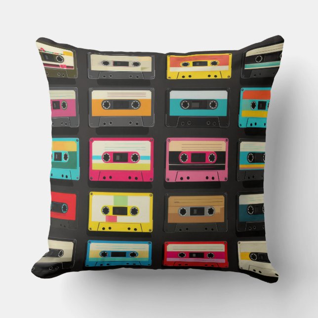 Retro Cassette Tape Pattern – Vintage Music  Kissen (Vorderseite)