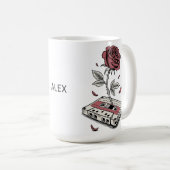 Retro Cassette Tape Rose Personalized Name Kaffeetasse (VorderseiteRechts)