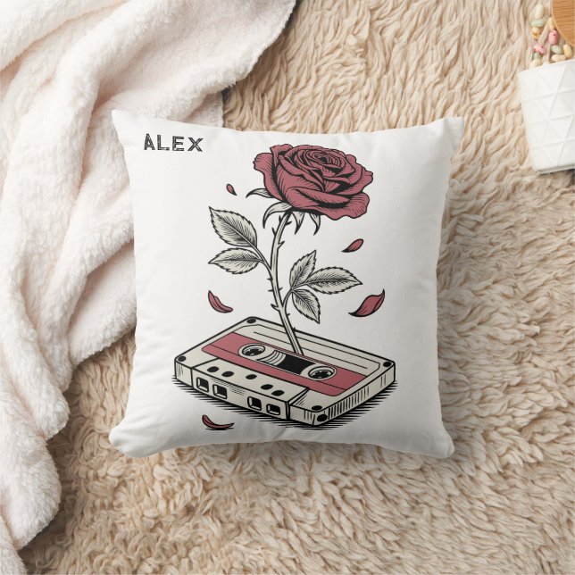 Retro Cassette Tape Rose Personalized Name  Kissen (Decke)