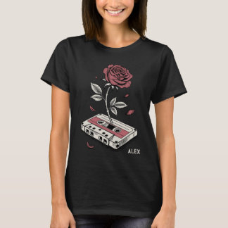 Retro Cassette Tape Rose Personalized Name  T-Shirt