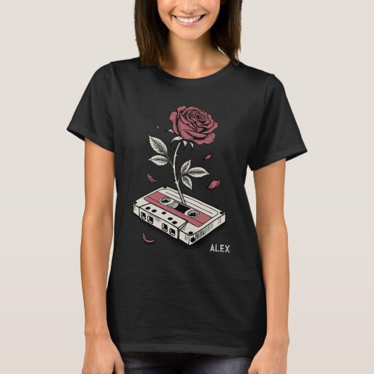 Retro Cassette Tape Rose Personalized Name T-Shirt (Vorderseite)