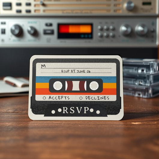Retro Cassette Tape Wedding RSVP Karte