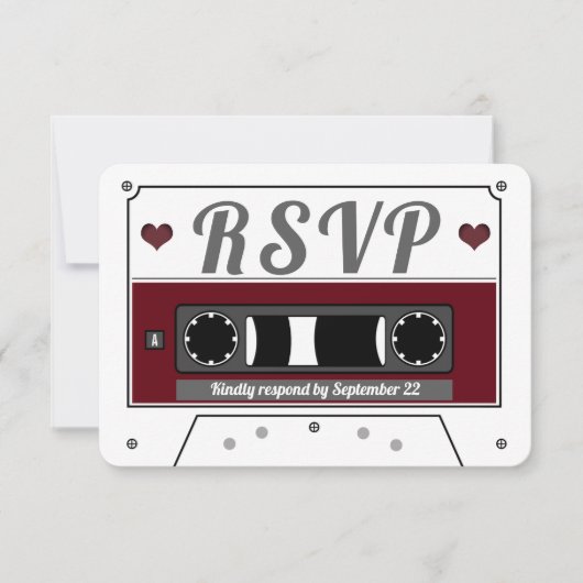 Retro Cassette Tape Wine Red Wedding RSVP Card Einladung (Vorderseite)