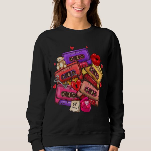 Retro Cassette Tapes Music Red Heart Happy Valenti Sweatshirt (Vorderseite)