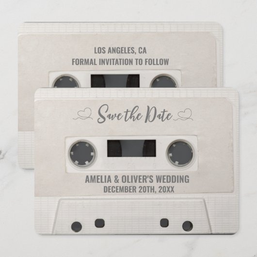 Retro Cassette Wedding Save the Date Einladung (Vorne/Hinten)