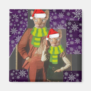 RETRO CAT 1970ER FUNNY CHRISTMAS MAGNET