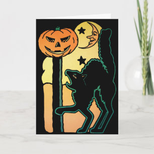 Retro Cat and Pumpkin Halloween Card Feiertagskarte