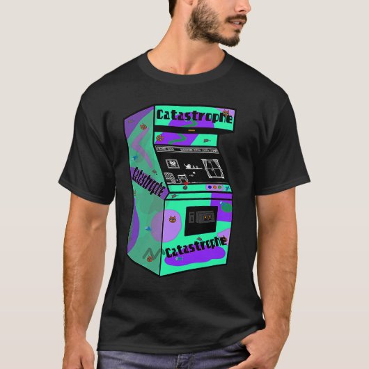 Retro Cat Arcade Kabinettkatastrophe T-Shirt (Vorderseite)