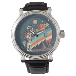 Retro Cat Astronaut Cosmic Space Illustration Armbanduhr