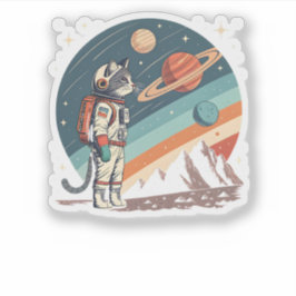 Retro Cat Astronaut Cosmic Space Illustration Aufkleber
