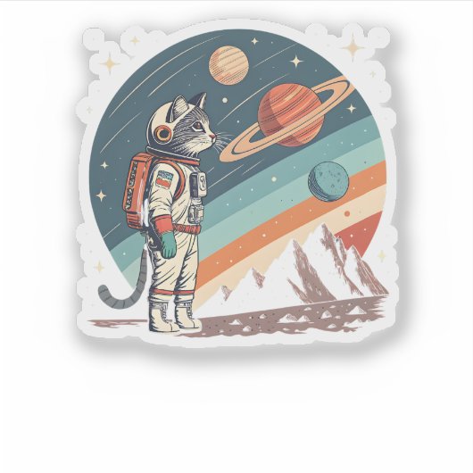Retro Cat Astronaut Cosmic Space Illustration Aufkleber (Vorderseite)