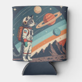 Retro Cat Astronaut Cosmic Space Illustration Dosenkühler (Vorderseite)