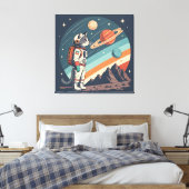 Retro Cat Astronaut Cosmic Space Illustration Leinwanddruck (Insitu (Schlafzimmer))