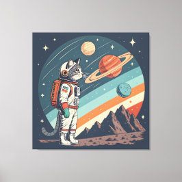 Retro Cat Astronaut Cosmic Space Illustration Leinwanddruck
