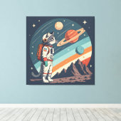 Retro Cat Astronaut Cosmic Space Illustration Leinwanddruck (Insitu (Holzboden))