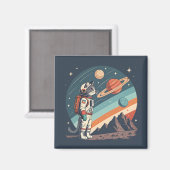 Retro Cat Astronaut Cosmic Space Illustration Magnet (Vorderseite/Rückseite)
