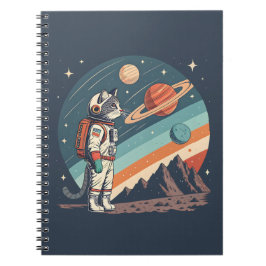 Retro Cat Astronaut Cosmic Space Illustration Notizblock