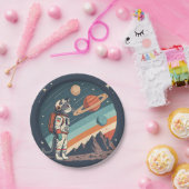 Retro Cat Astronaut Cosmic Space Illustration Pappteller (Party)